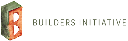 Builder's Initiative Logo, 3-D rectangular B with brown title text.